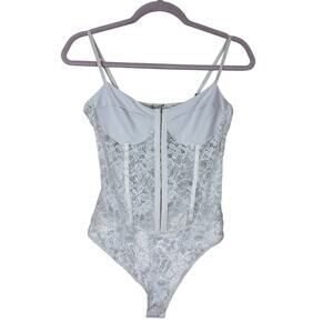 NWT Free People X Intimately Ivory Lace Night Rhythm Mesh Corset Bodysuit Size M